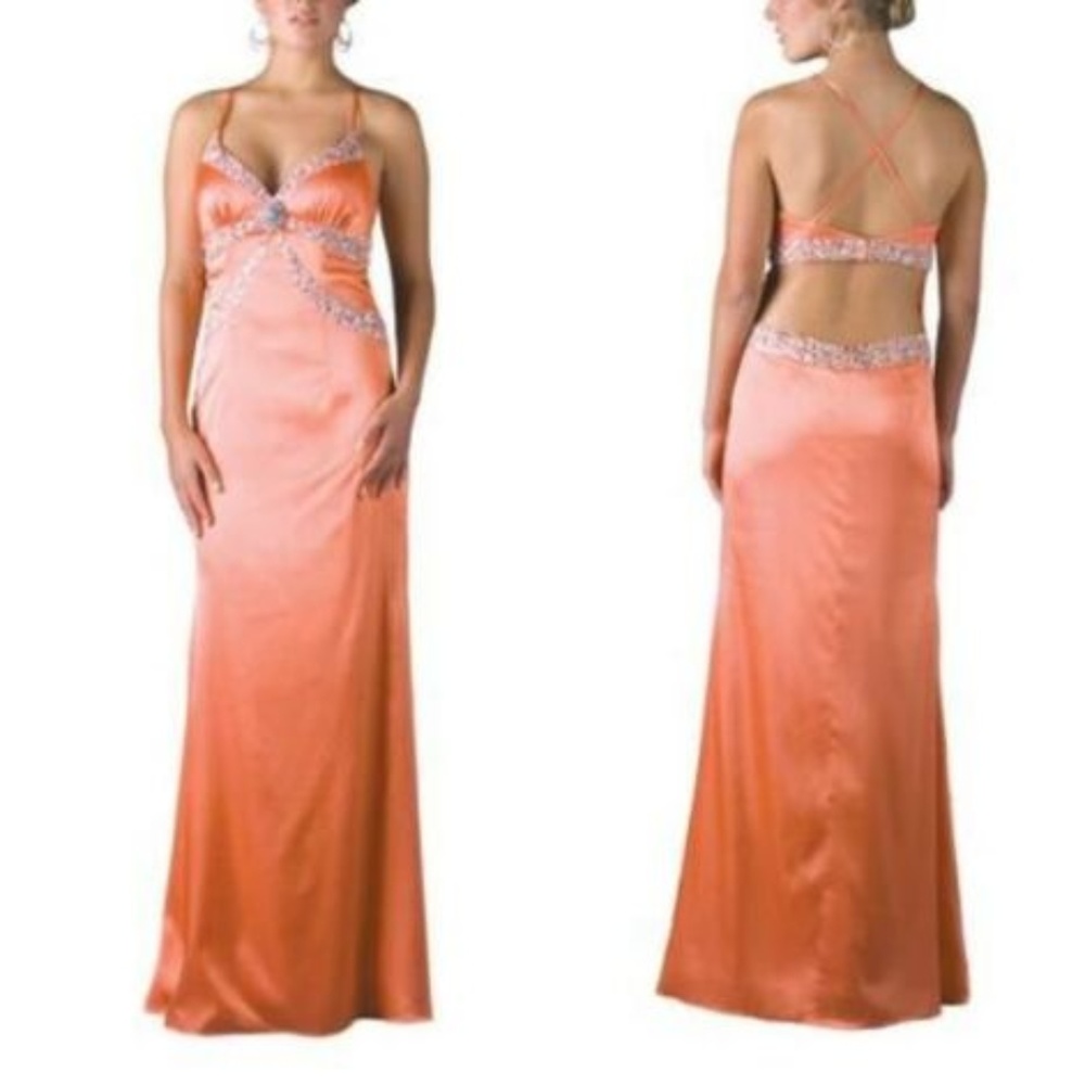Gown with beaded bodice and open back